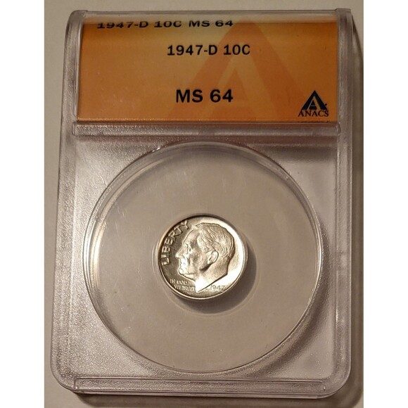 1947 D Roosevelt Dime MS64 ANACS - Picture 1 of 4